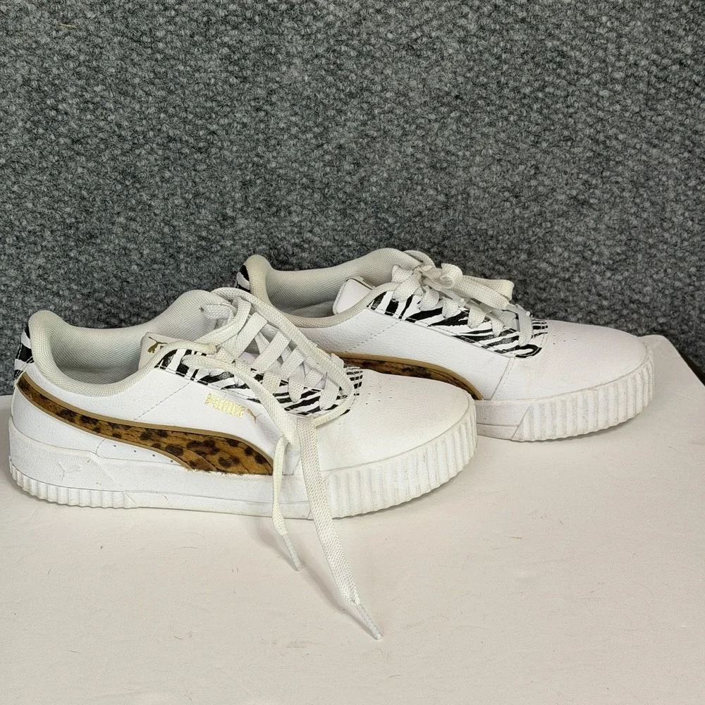 PUMA Leather Carina Animal Mix Women's Sneakers Size 7.5 Cheetah Zebra
